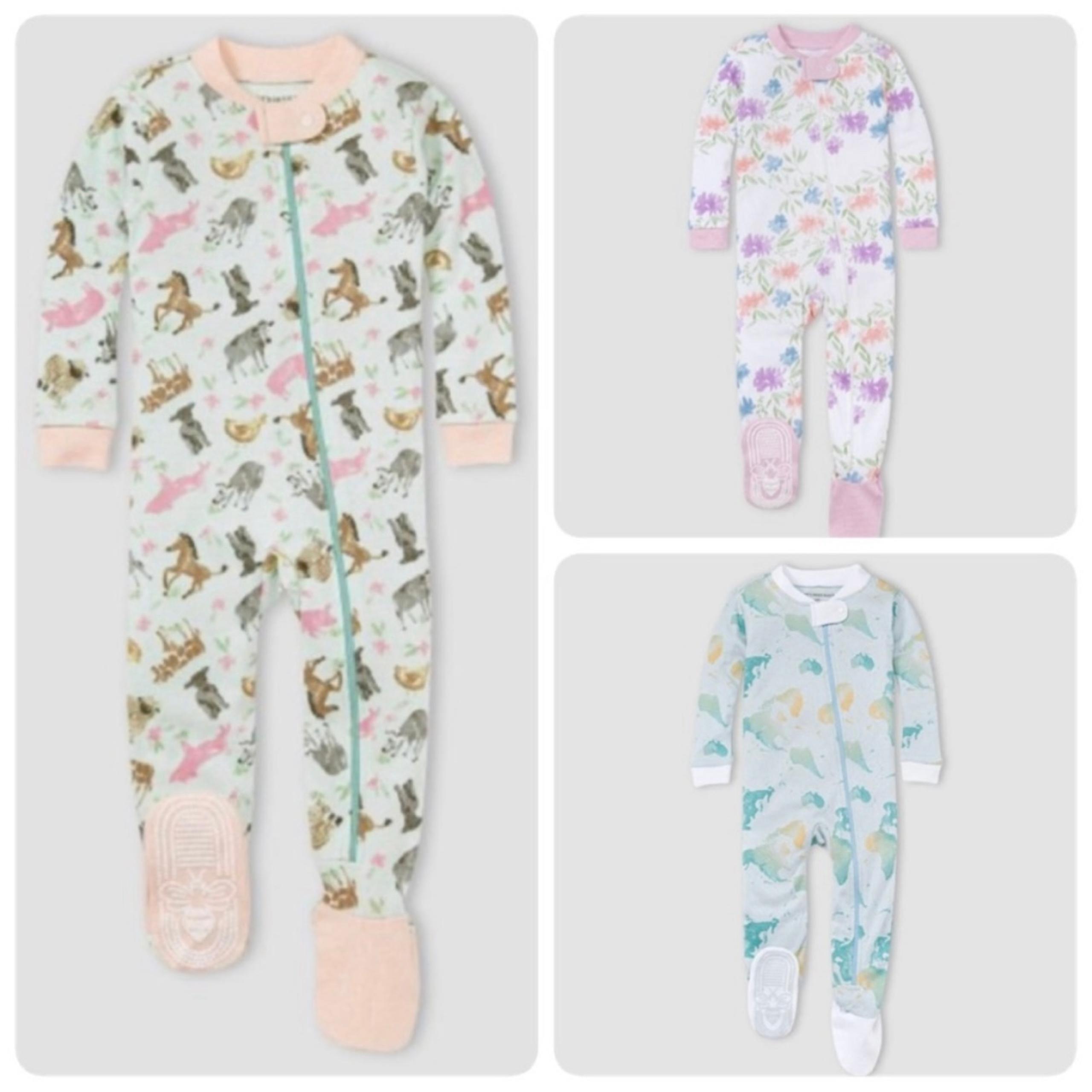 Set of 3 - Burt's Bees Baby Cotton Snug Fit Long Sleeve Zippered Footed Pajamas