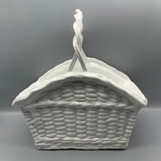 Beautiful Made in Portugal White Ceramic Basket with Handle 11 1/2 Tall