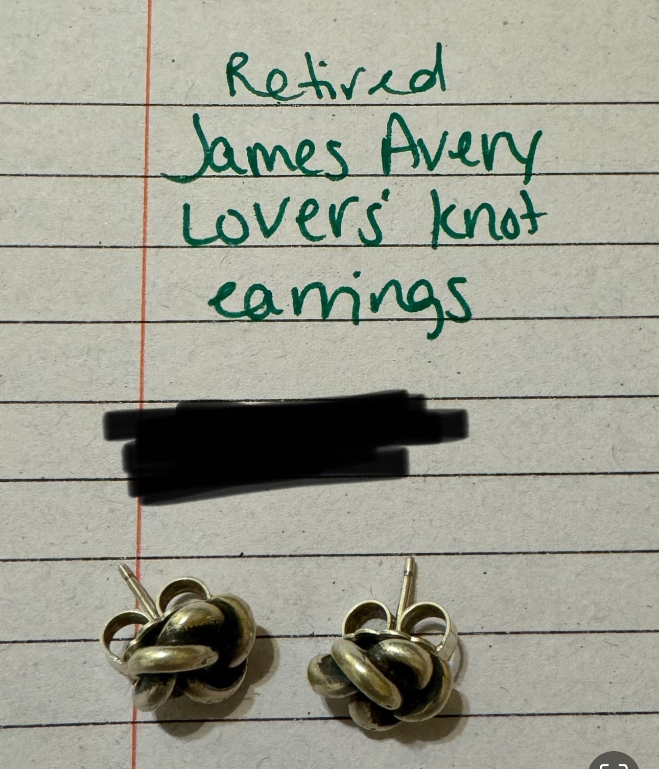 Retired James Avery lovers knot earring with silver backings