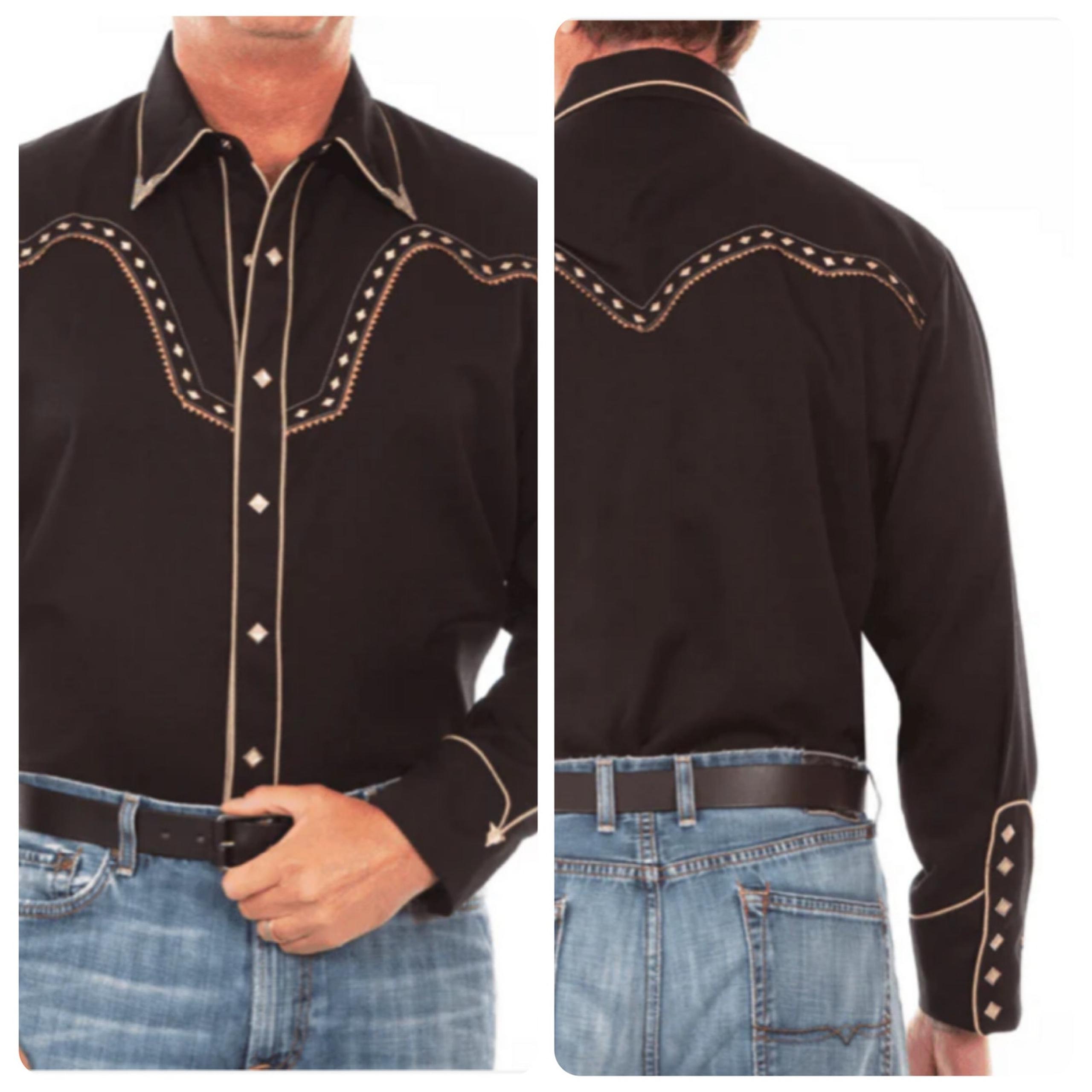 Scully Men's Black Diamond Yoke Snap Button Western Shirt - Medium