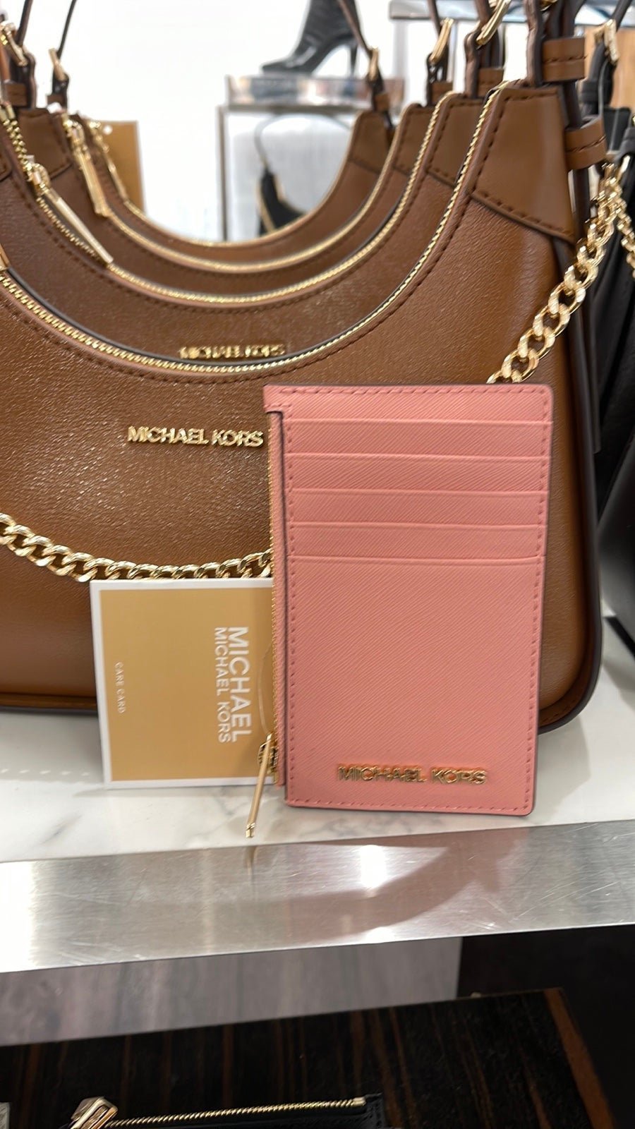 MICHAEL KORS Jet Set Travel Medium Top Zip Leather Card Case Primrose NWT