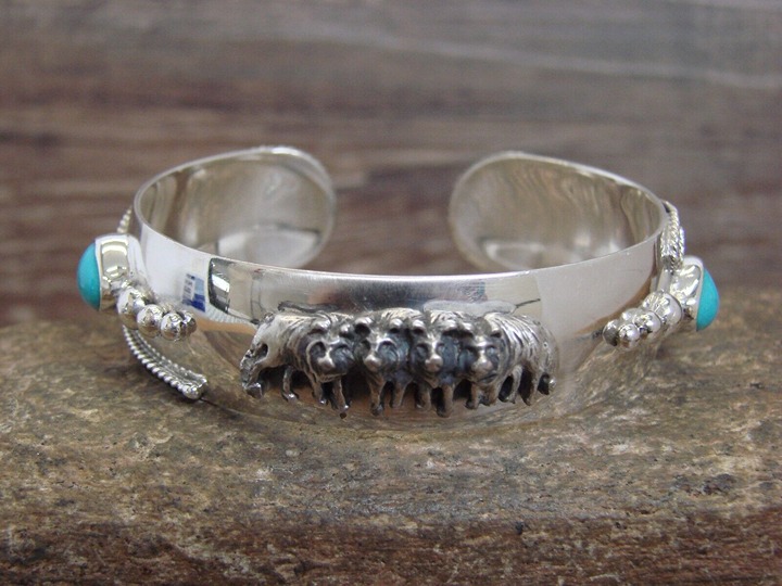 Wolfpack Native American Navajo Sterling Silver Highly Detailed Bracelet Cuff Wolfpack Native American Navajo Sterling Silver Highly Detailed Bracelet Cuff