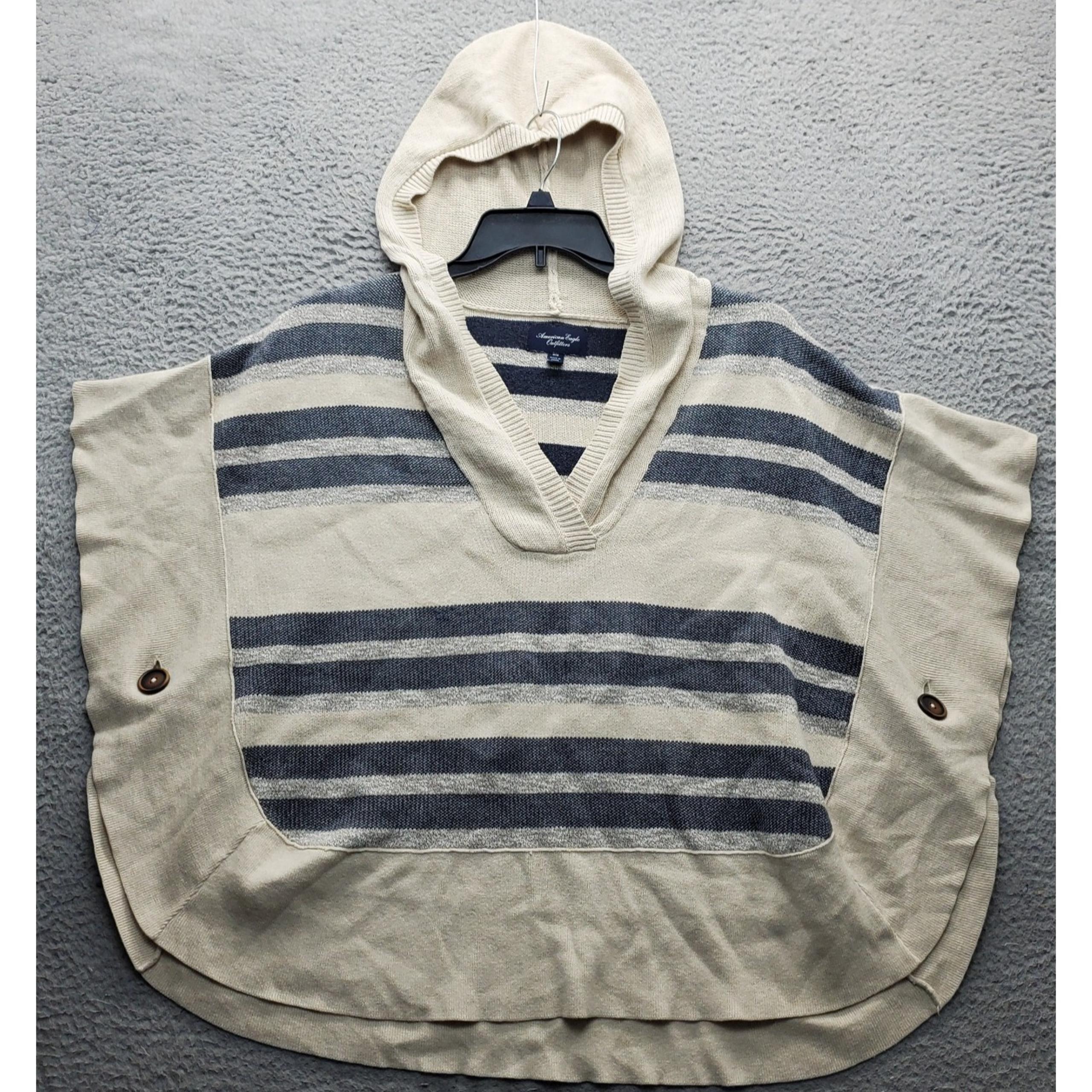 American Eagle Poncho Shrug Sweater Womens Medium Multi Striped Hooded Pullover