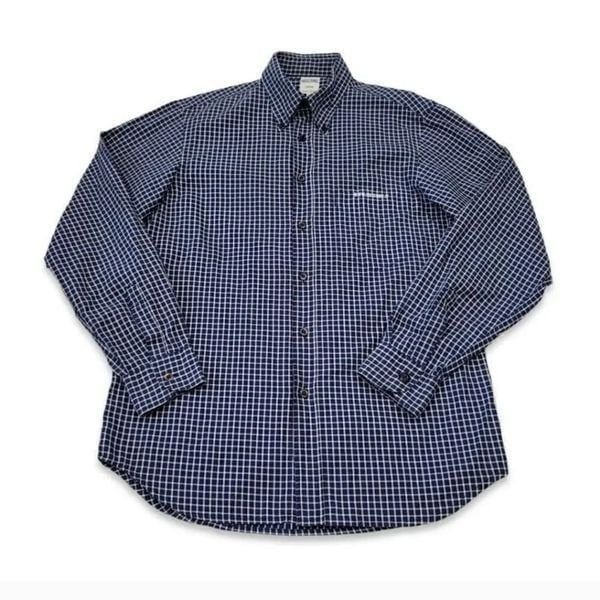 Vintage 90's Moschino Jeans Navy Blue Check Longsleeve Button Down Shirt Size M