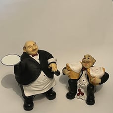 Portly French Waiter Figure Décor Vintage Chef & salt and pepper shakers
