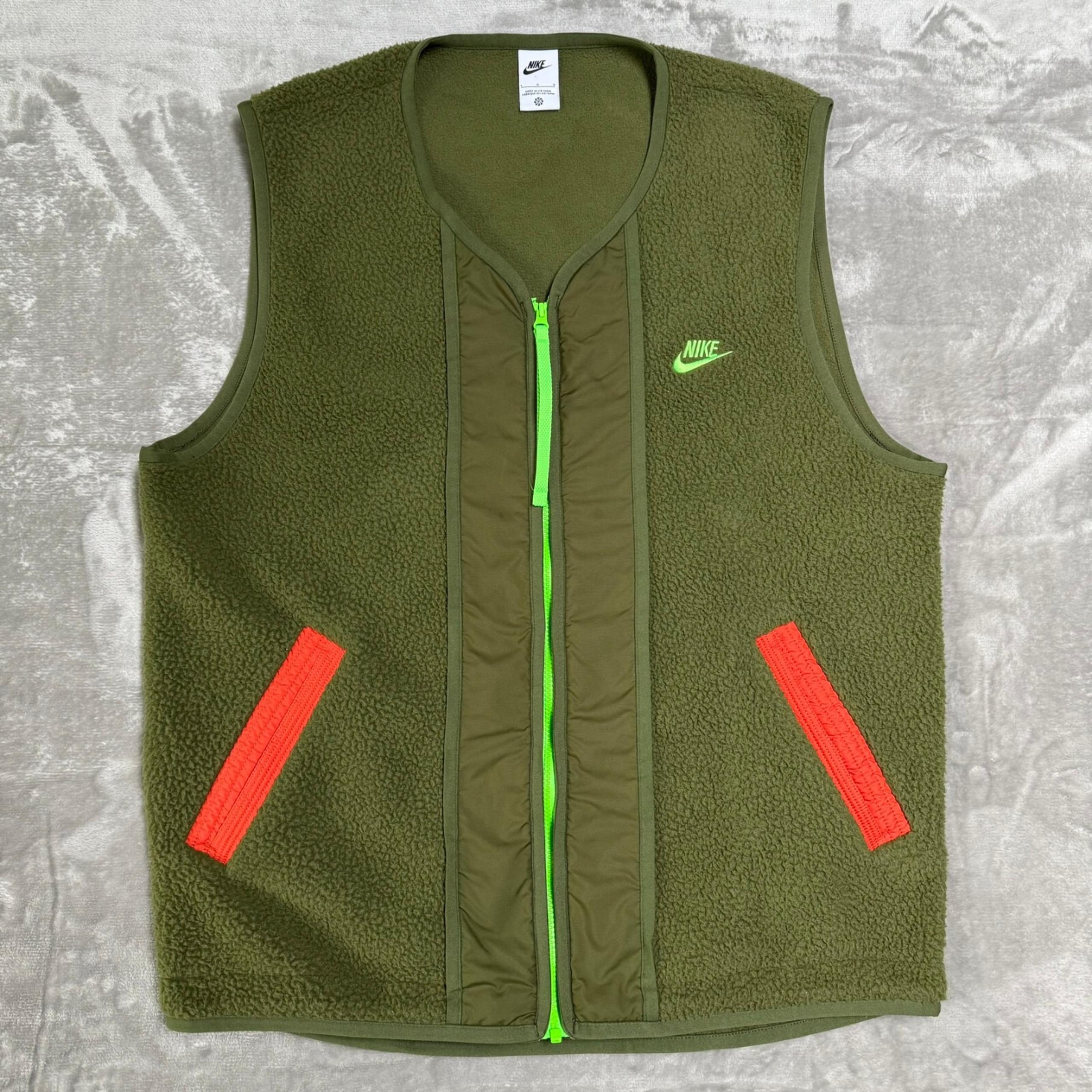 Nike High Pile Fleece Vest Mens Large Green Orange Full Zip Pocket Sherpa DD5025