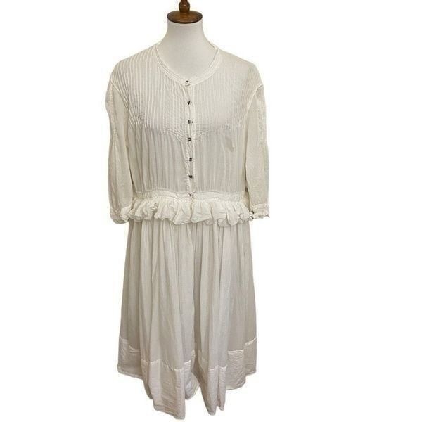 Magnolia Pearl White Midi Dress Pintuck Pleats Boho One Size