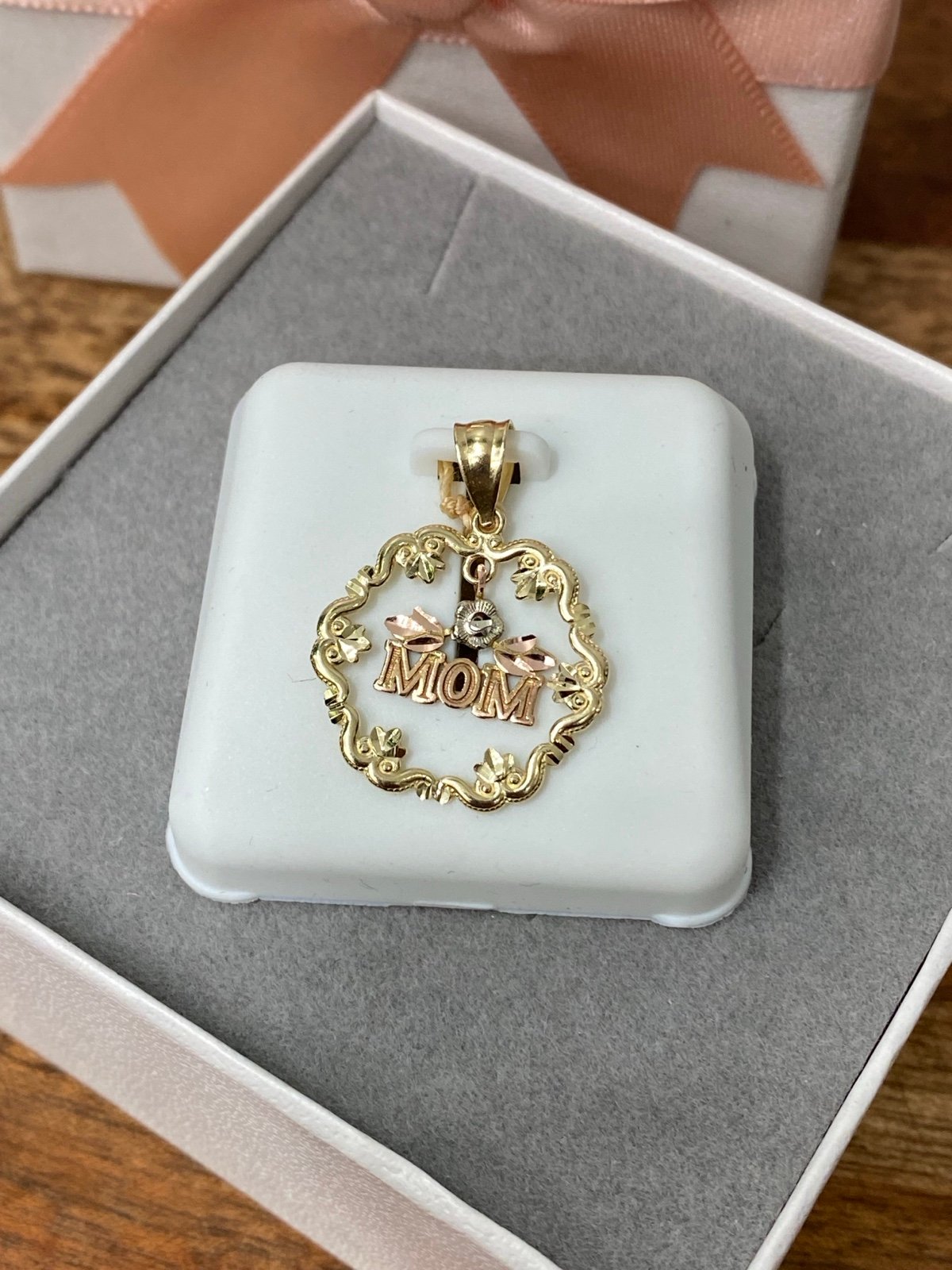 14K Two-tone gold Mom Pendant