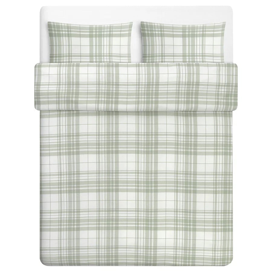 STÄVMAL KING 705.483.98 Duvet cover and 2 pillowcases, checked light green