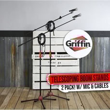 GRIFFIN Microphone Boom Stand, Cardioid Dynamic Mic, XLR Cable, & Clip (Pack of