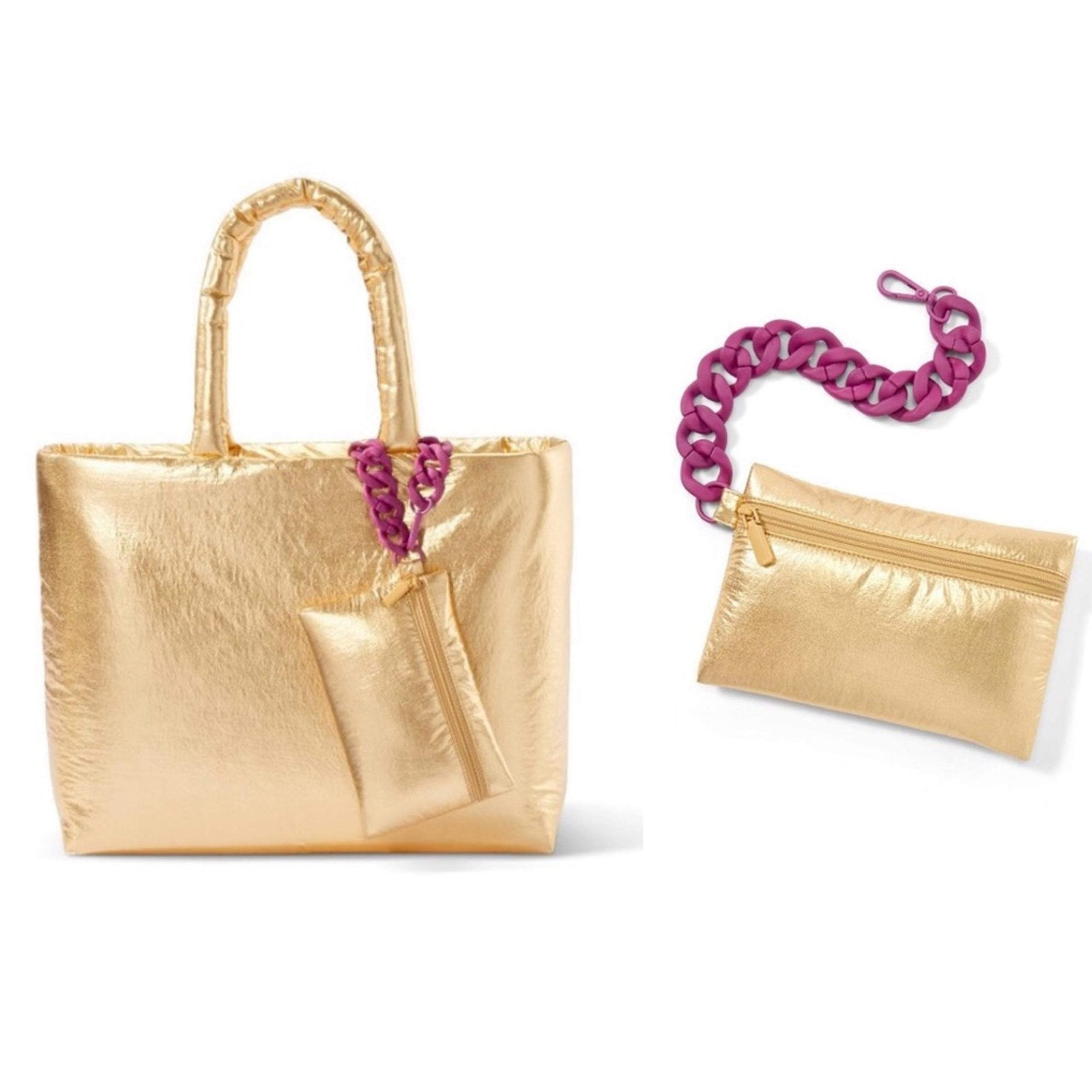 KIKA VARGAS x Target Metallic Puffer Tote Bag with Chain Gold
