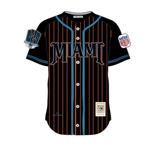Miami Giants 1930 Headgear Black Pinstripe Negro League Jersey Men's MEDIUM MWT