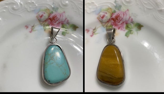 VTG 950 Sterling Turquoise/Tiger’s Eye Double Sided Pendant (Rare Find) Firm