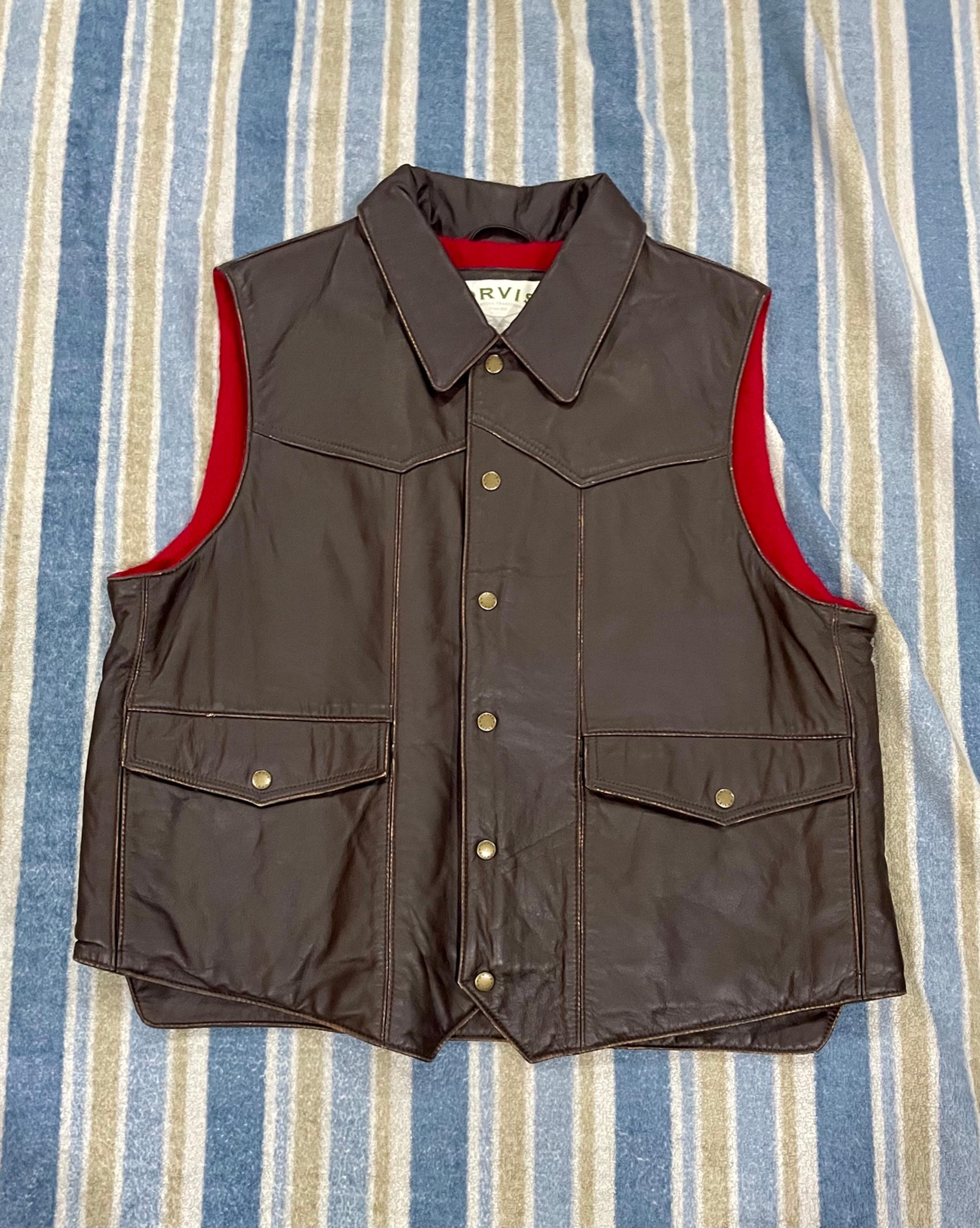 Mens Orvis Brown Vest Leather Lined Wool Nylon  XL EUC 70534 Hunting Fishing