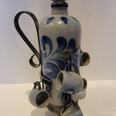 Rare Dutch Decanter Blue With Small Cups Hanging Holder