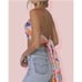 Sequin Floral Backless Halter Floral Crop Top