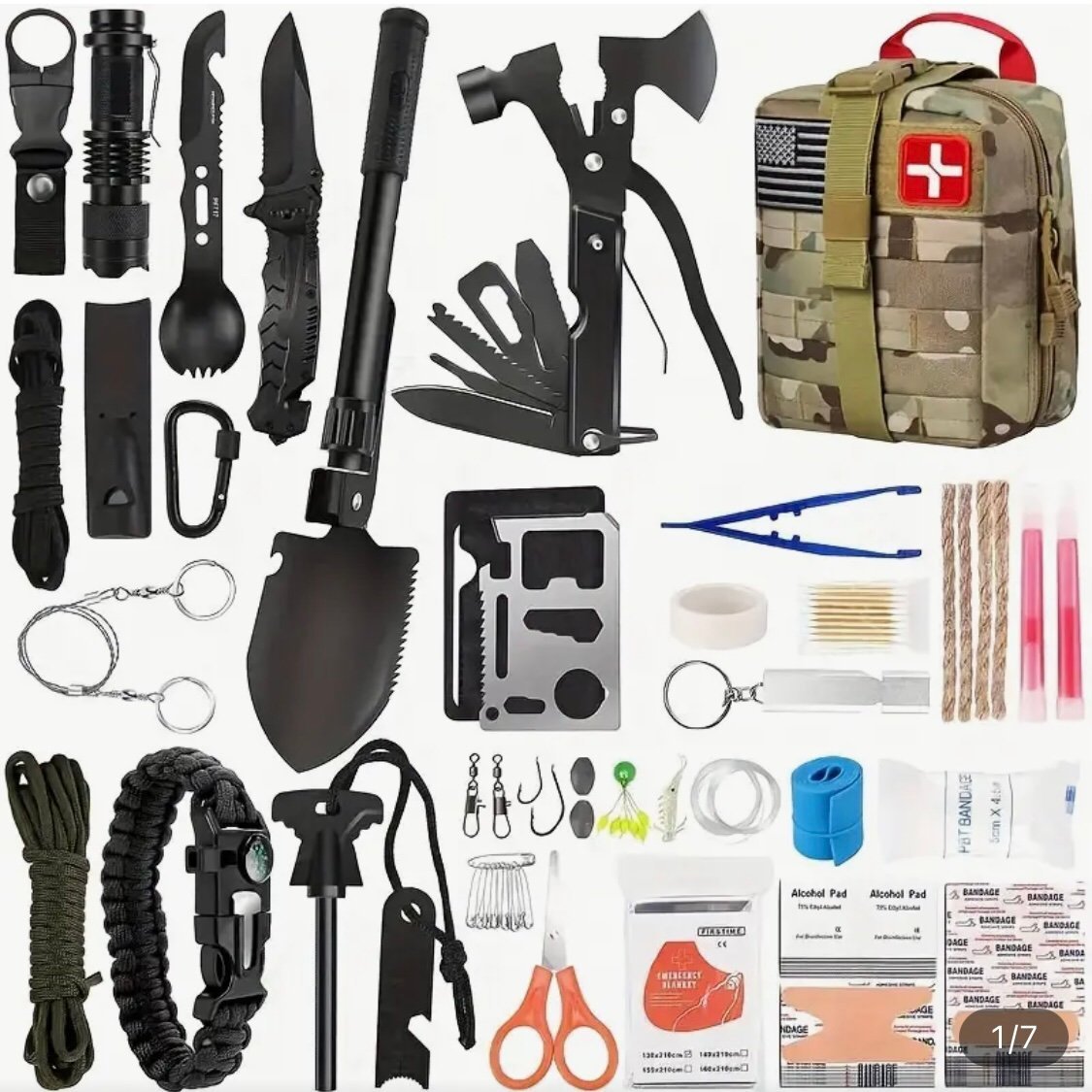 155 piece Survival Kit Emergency Kit for Home Hiking Camping Fishing Backpacking