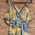 Flying Tomato Dress Size Medium Yellow Blue Palm Leaf Midi Tropical High Low Hem
