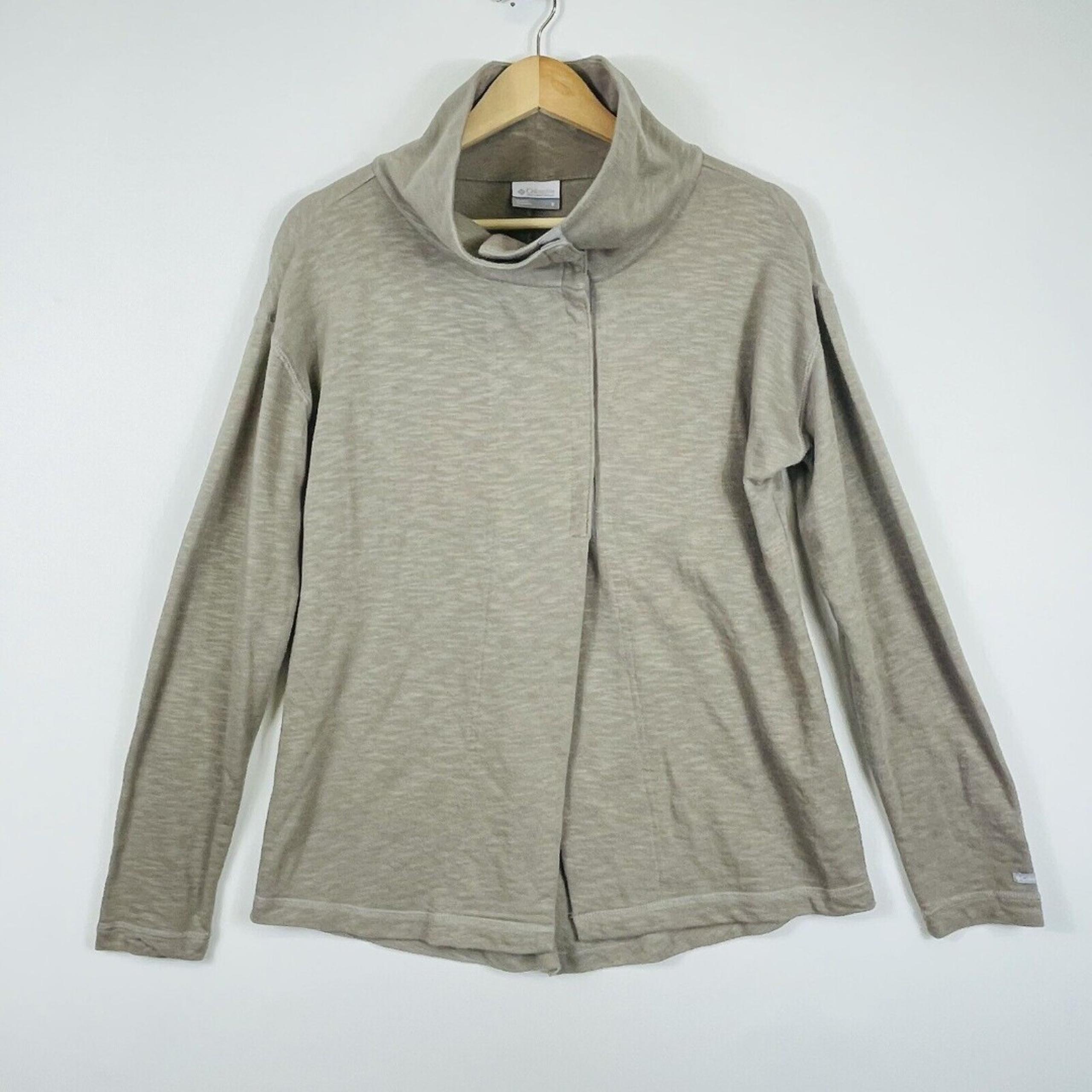 Tan Cross Front Snap Cowl Neck Athletic Sweatshirt Shirt Womens Small - Columbia