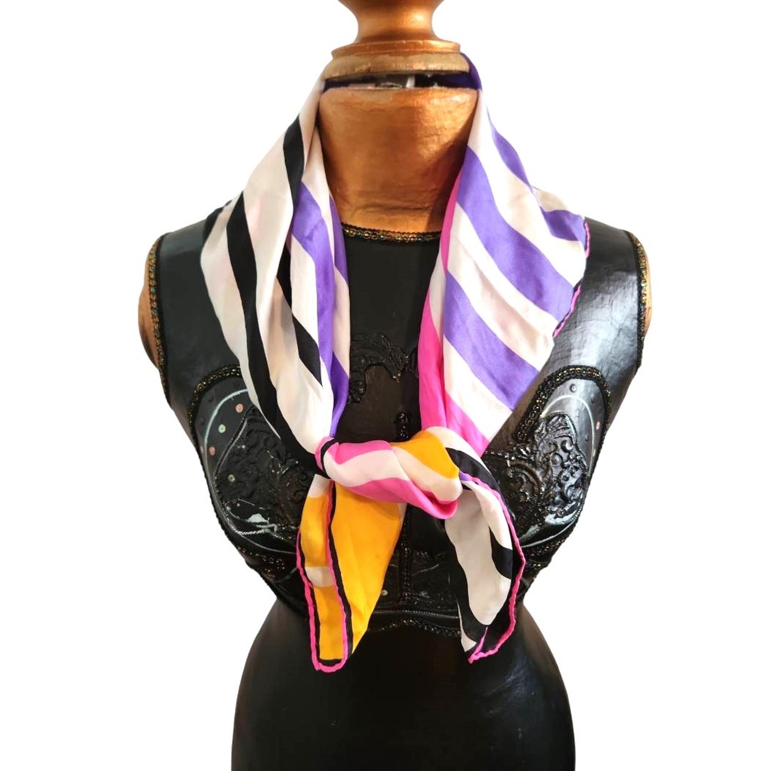 Vtg Vera Neumann Signed w/Label Mod Silk Striped Square Scarf Multicolor ~ EUC!