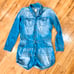Denim shorts romper overalls preppy blue large long sleeve