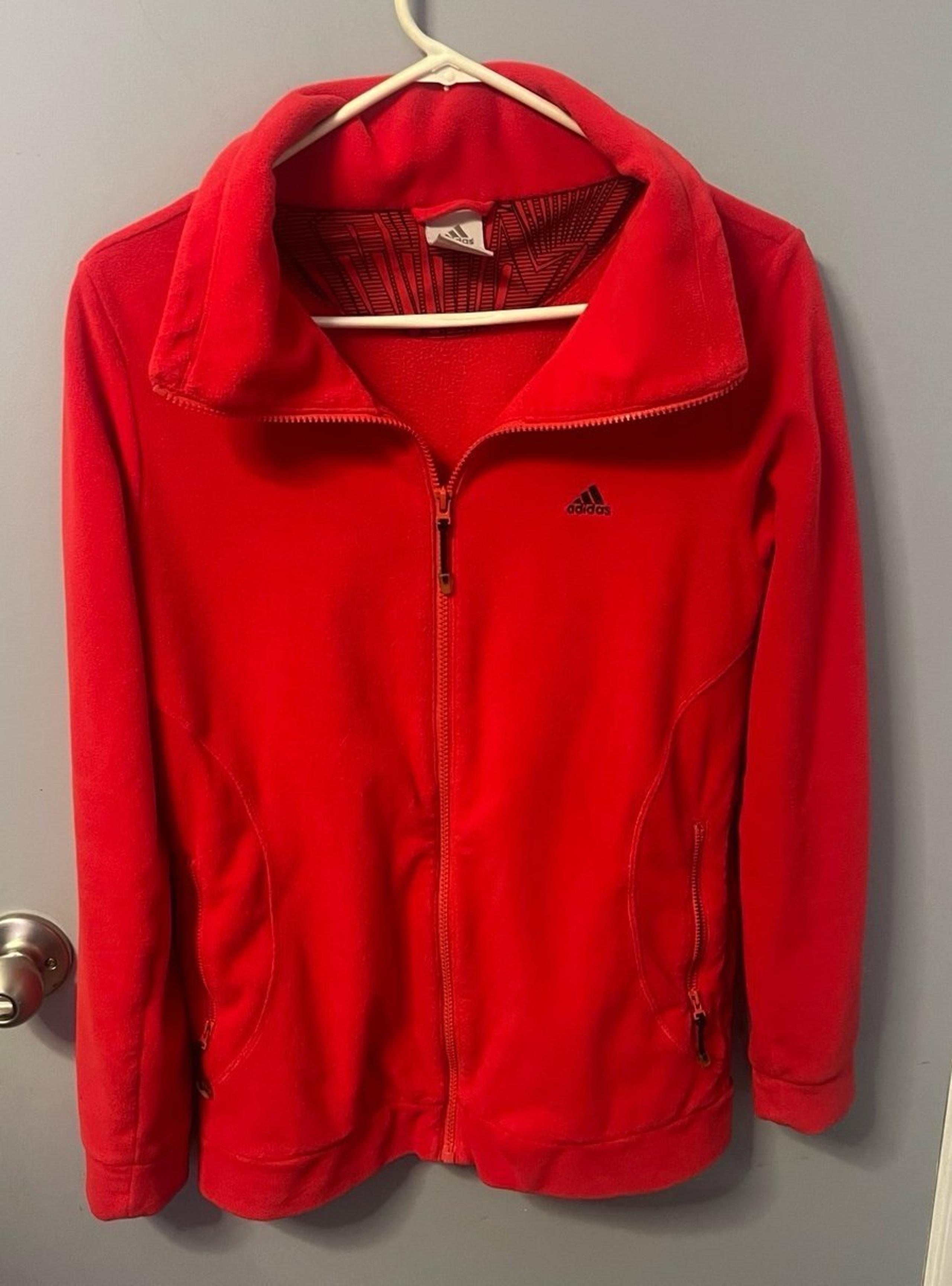 Adidas Fleece Jacket Womens Red Lined Hiking Outdoor Windbreaker. Size M. EUC.