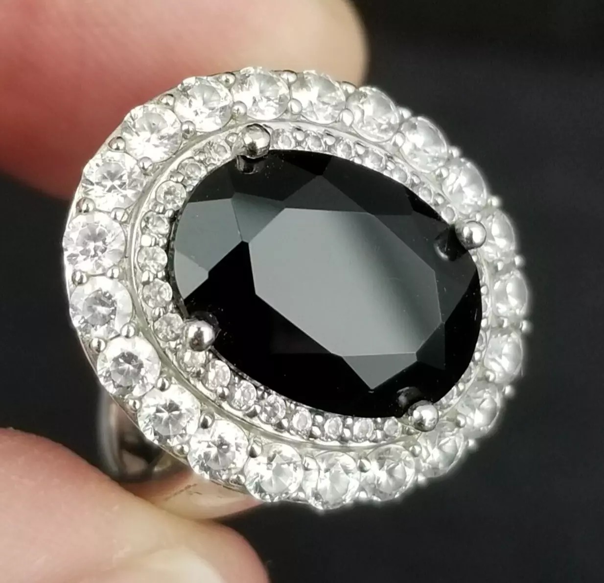 vintage sterling silver 925 size 7 ring Black Onyx and CZ ORNATE & NICE!