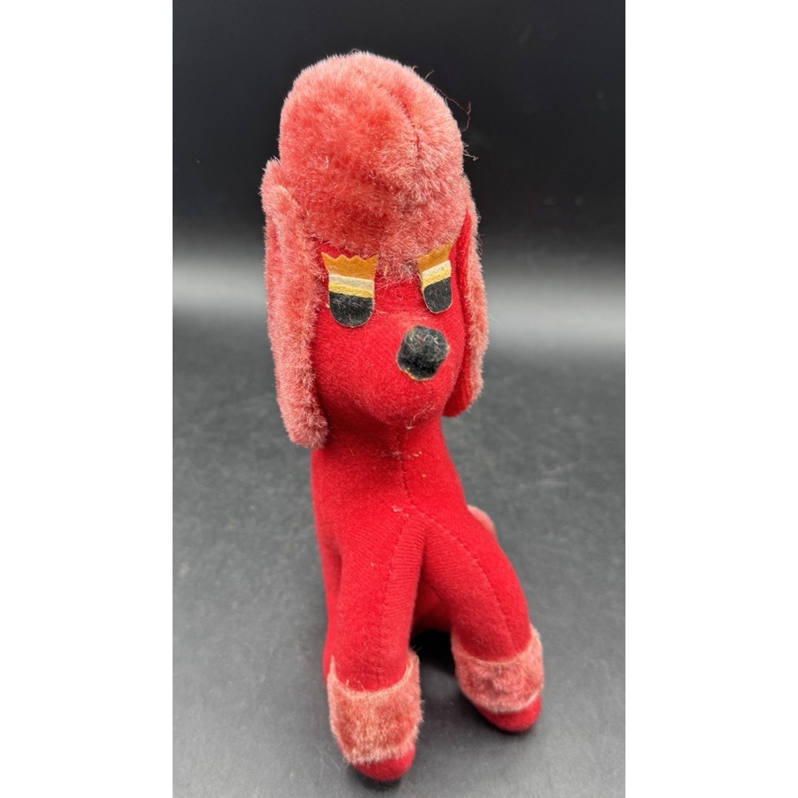Vtg 1950’s Frankford Candy Red Felt Stuffed Poodle Toy Sawdust 7 3/4” Dreampets