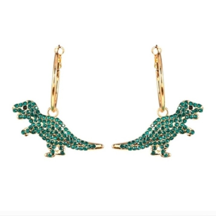 Crystal Dinosaur Gold Huggie Earrings