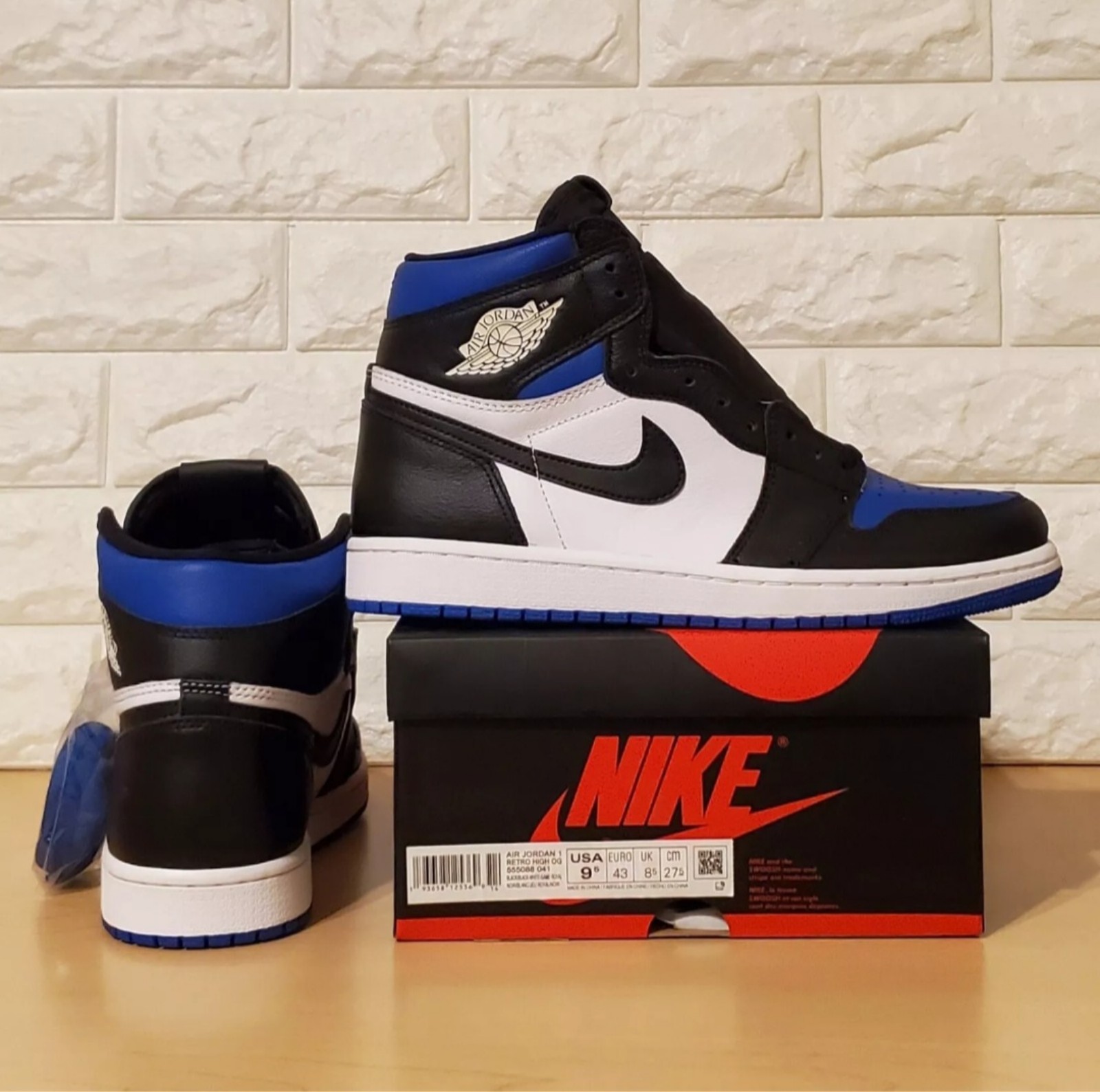 Nike Air Jordan 1 Retro High OG Mens Size 9.5 Game Royal Toe Blue 555088-041