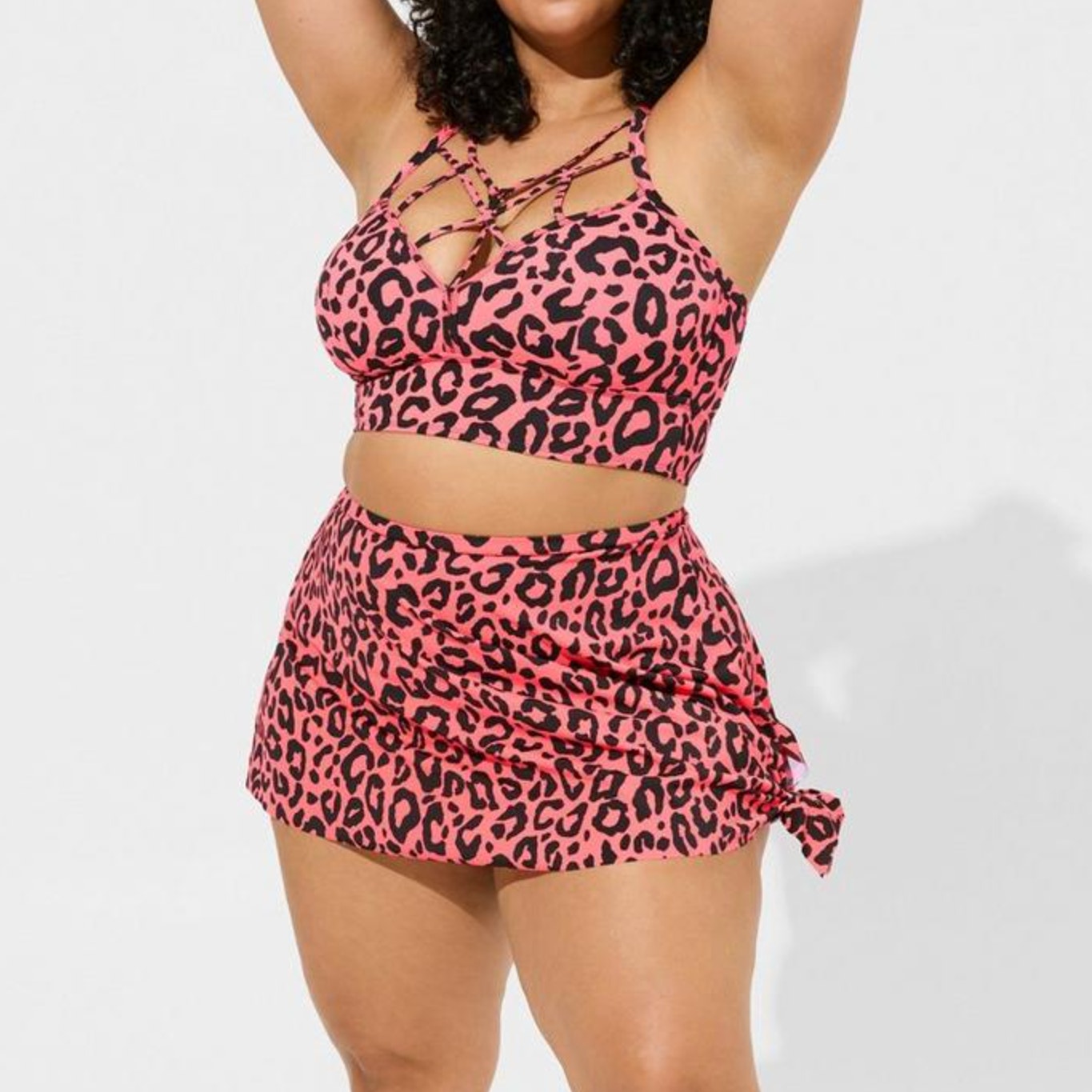 Torrid High Waist Swim Skirt Bikini Leopard Neon - Side Tie High Rise Bikini 2X
