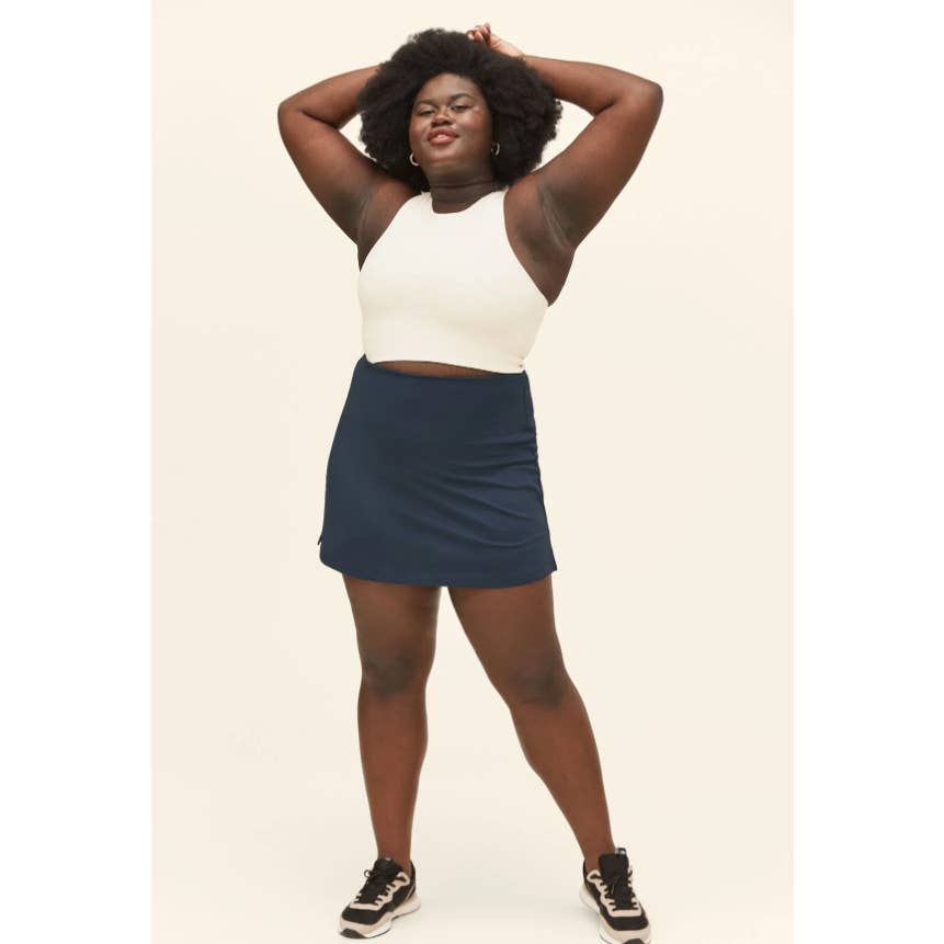 Girlfriend Collective High Waisted Sport Skort in Midnight Blue, Size 4XL