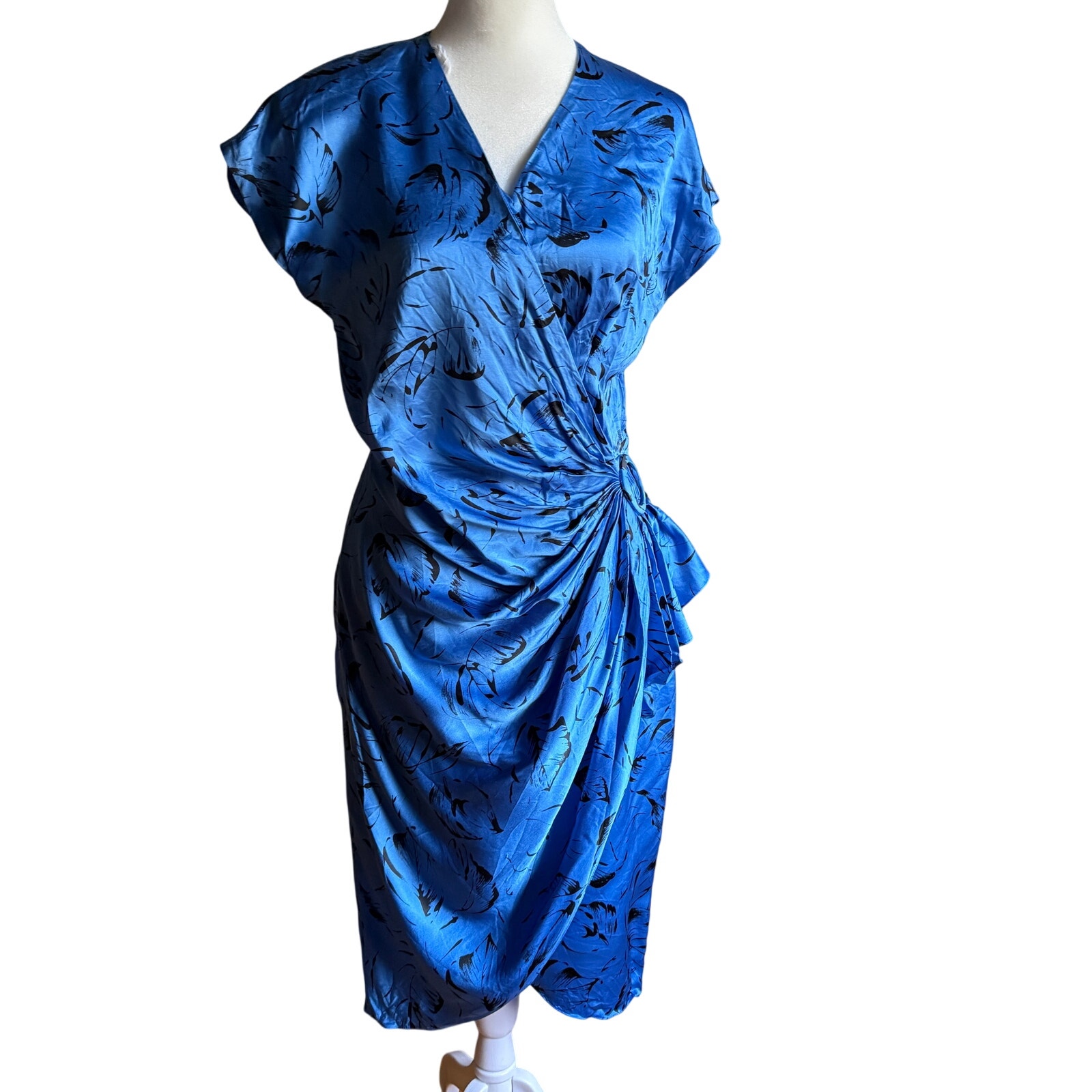 80s Vintage | SILK STUDIO | 100% Silk Printed Faux Wrap Cocktail Dress | Size 6