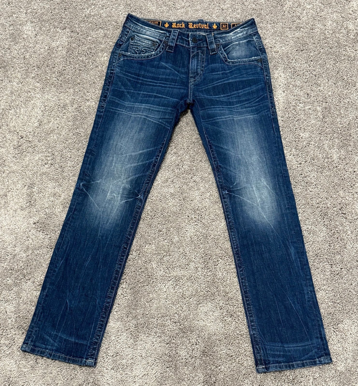 Rock Revival Albus Straight Blue Denim Jeans Mens Size 32
