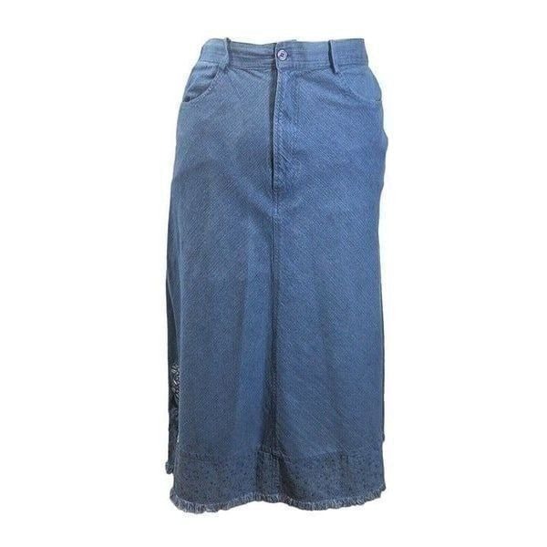 Vtg 220 Hickory Maxi Long Chambray Skirt L Embroidery Frayed Hem Denim Jean