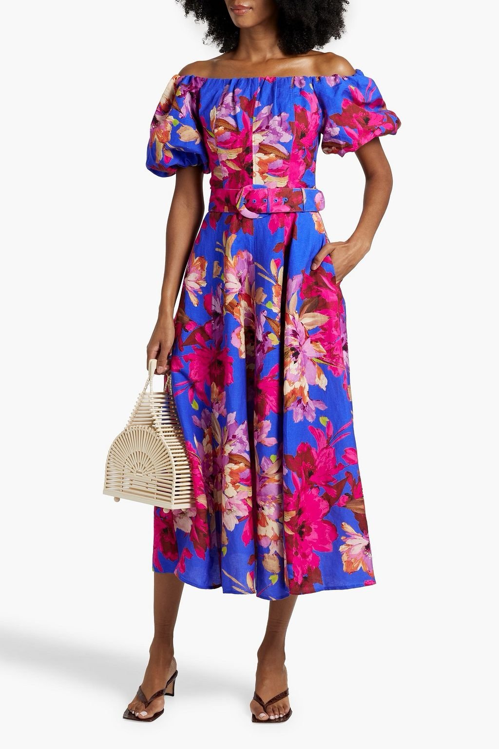 NWOT Nicholas off the shoulder floral print linen blend dress