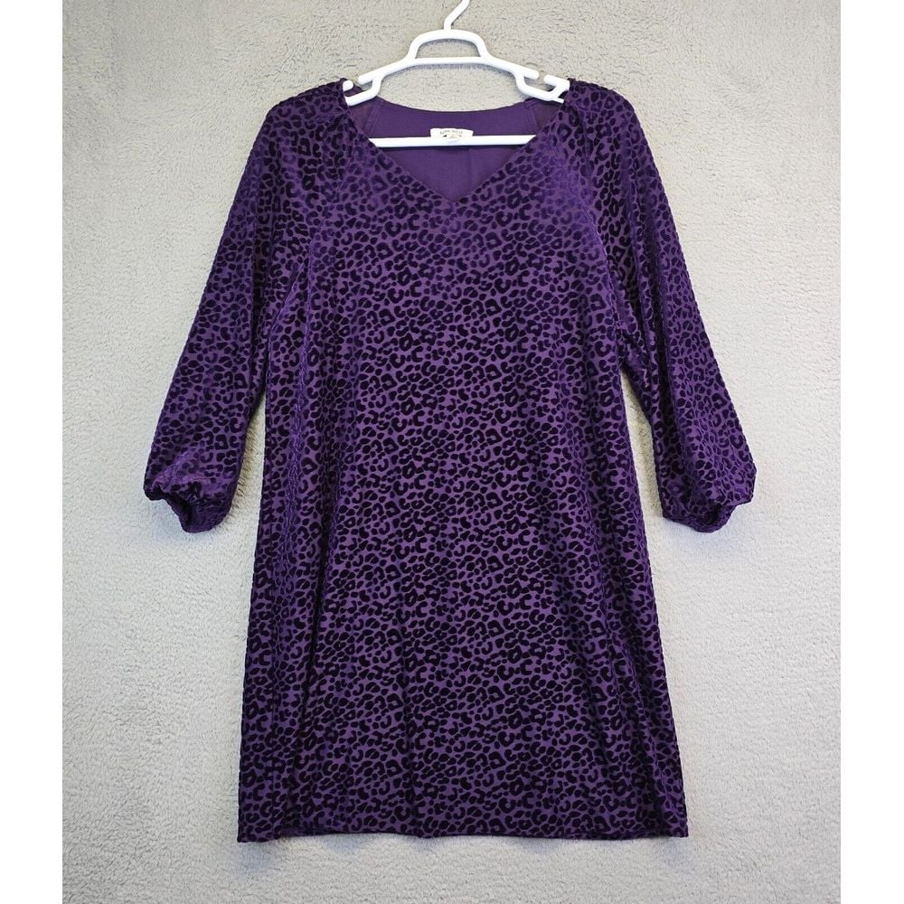 Nine West Dress Women 16 Purple Animal Print Velvet Burnout Whimsigoth Tunic Y2K