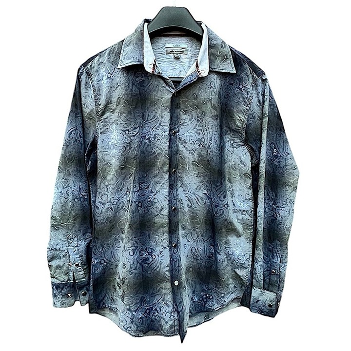 JOHNSTON & MURPHY Blue Paisley Pearl Snap Slim Fit Western Shirt Size M