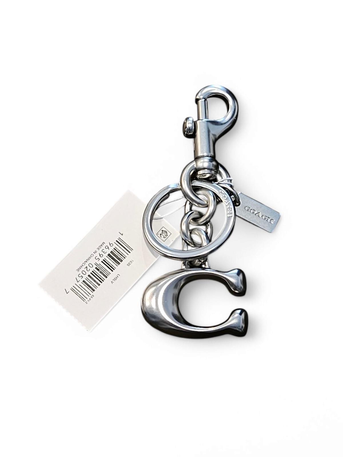 NWT Coach Signature Bag Charm - 1635 - Silver 3D C Bag Charm Keychain FOB