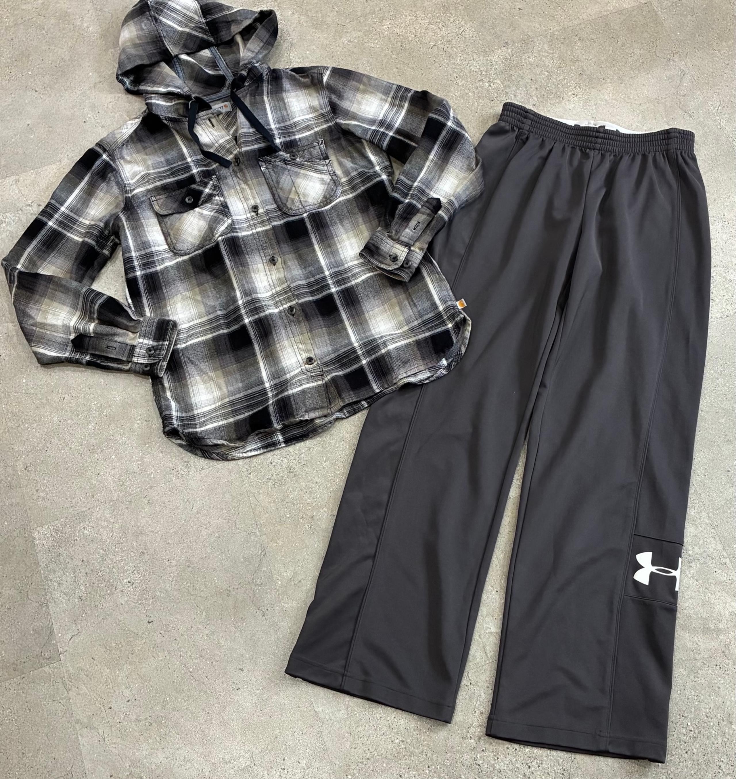 Womens CARHARTT/UNDER ARMOUR Hoodie Flannel Shirt & Athletic Pants, sz Small