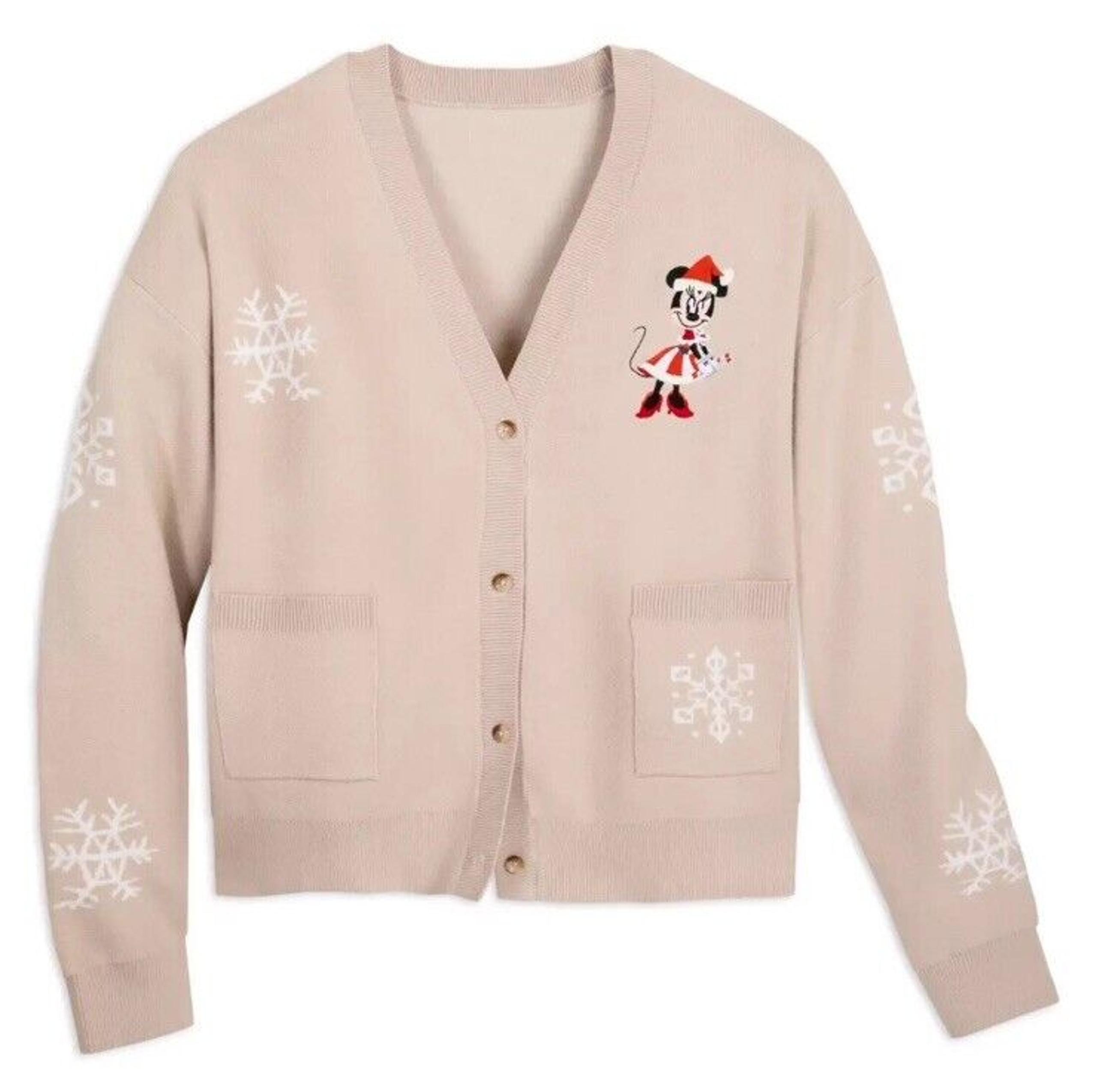 Disney Minnie Mouse Christmas Holiday Women's Beige Cardigan Sweater 1XL