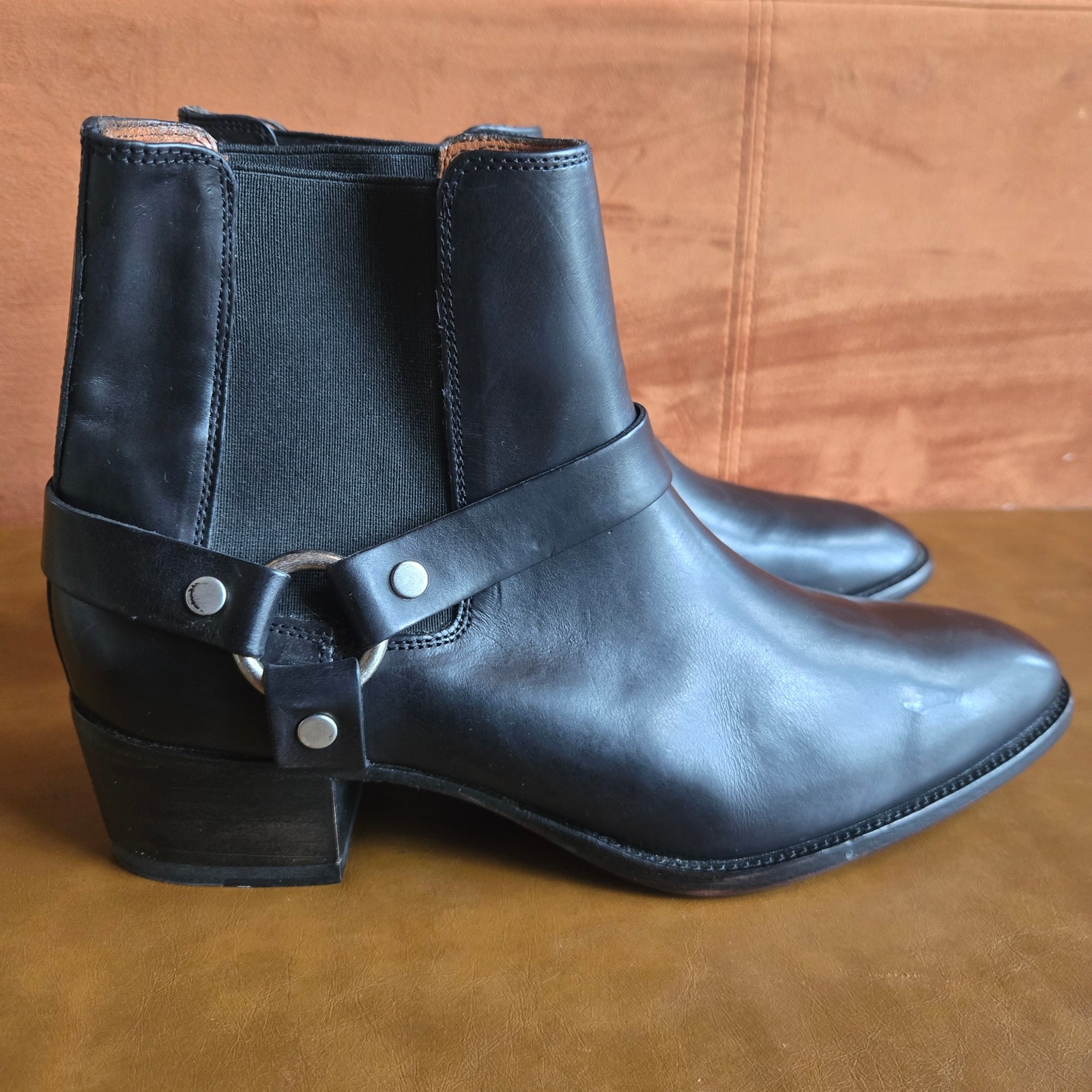 Frye Women Black Leather Dara Harness Ankle Boots 9.5 Western Moto Equestrian