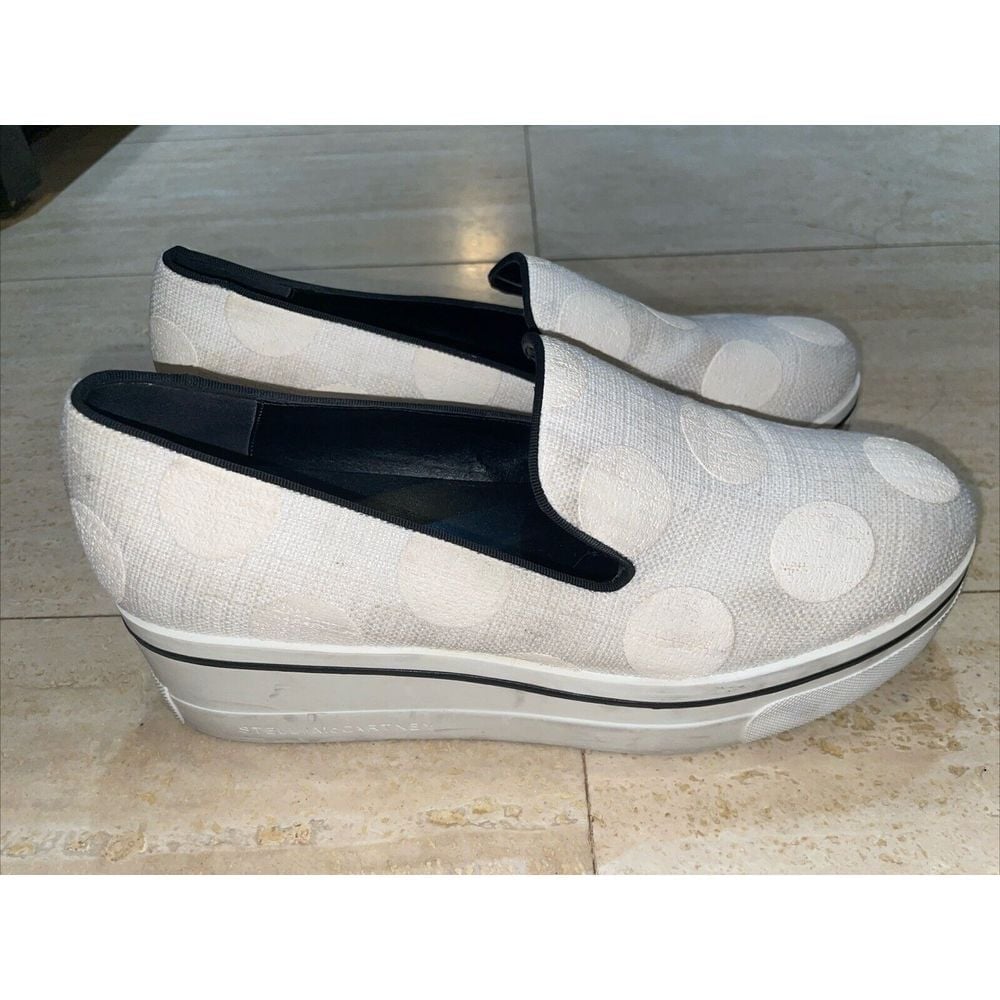 Stella McCartney Binx Poka Dots Denim Loafer Platform Sneakers Size 39 White