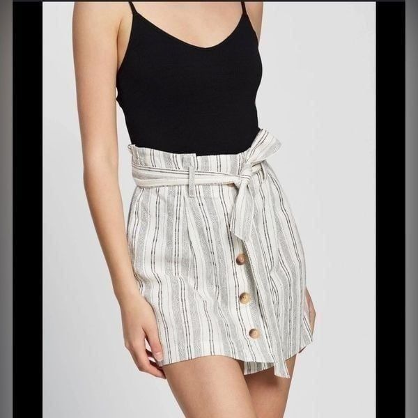Topshop Stripe Paperbag Miniskirt Linen Blend