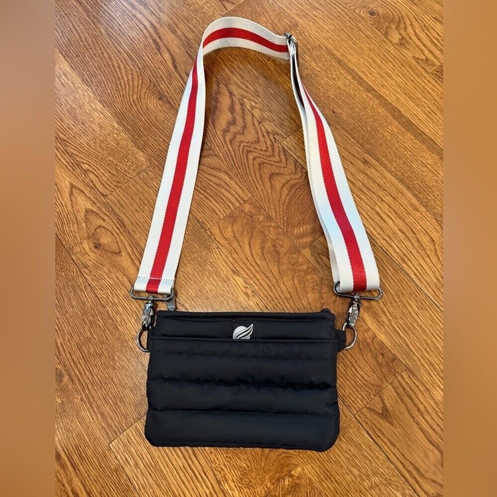 THINK ROYLN Women's Bum Fanny Bag Long Crossbody Black. Black and red strap.