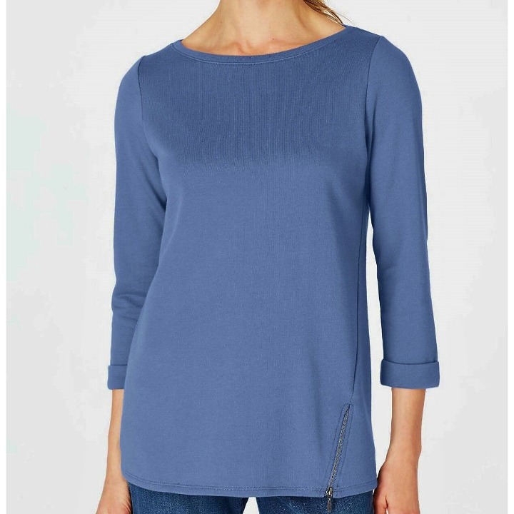 J Jill Top NEW Blue Pullover Tunic XL Cuff Sleeves Comfort Cotton Blend Relaxed