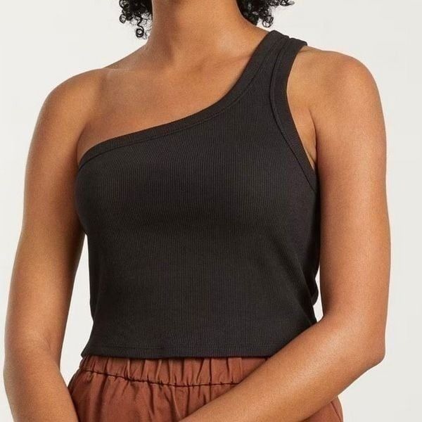 Everlane The Ribbed One Shoulder Tank Black Size XXS NWT