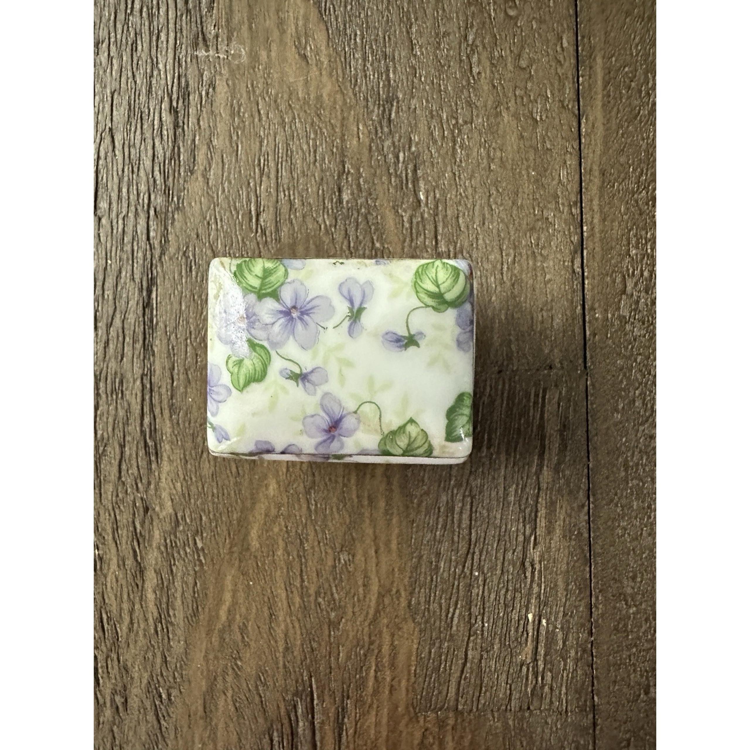 Miniature Lefton China Porcelain Footstool Trinket Box, Purple Floral