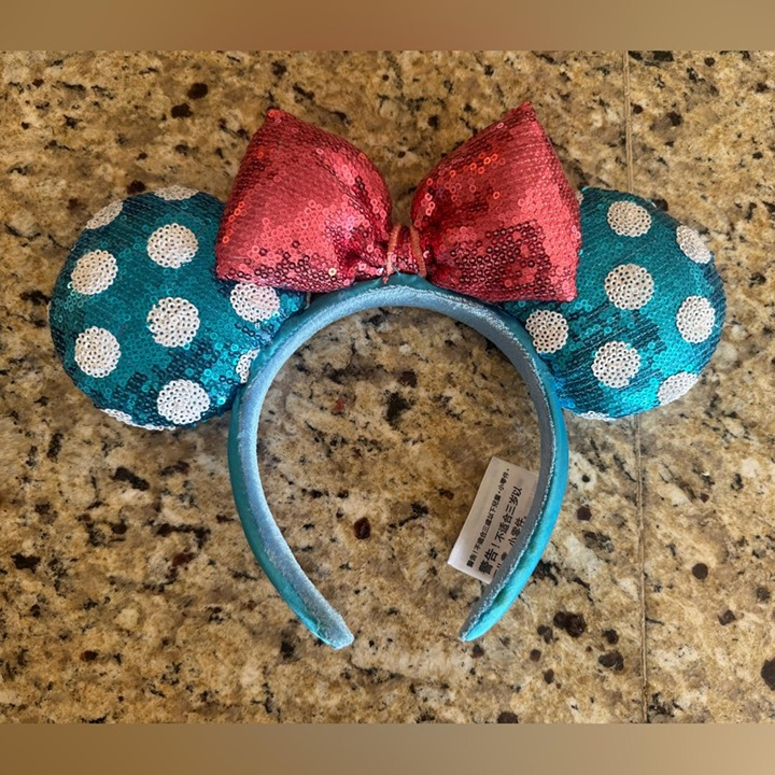 Disney Parks Minnie Mouse Flower Polka Dot  Sequin Ears Headband small flaw