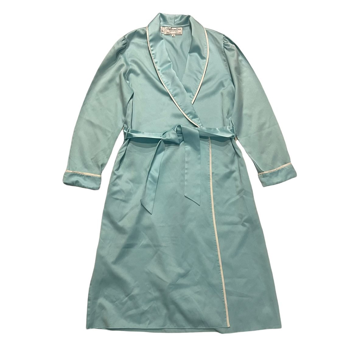 Christian Dior Blue Silky Lounge Wear Wrap Around Robe Size Small
